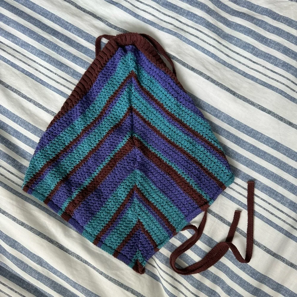 Free People Blue & Purple Crochet Halter Top